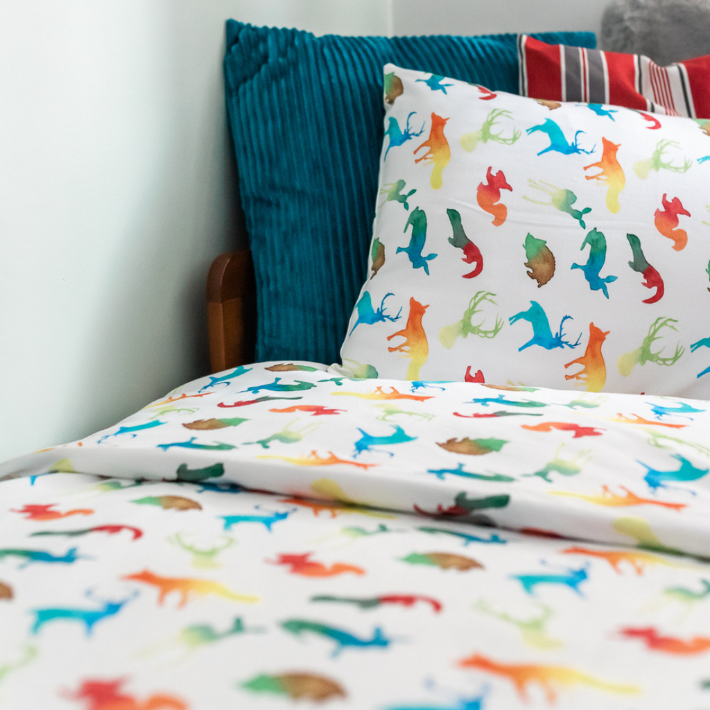 Colourful Animals Organic Cotton Toddler Duvet Cover and Pillow Case Set Toddler Duvet Cover Set The Gilded Bird   