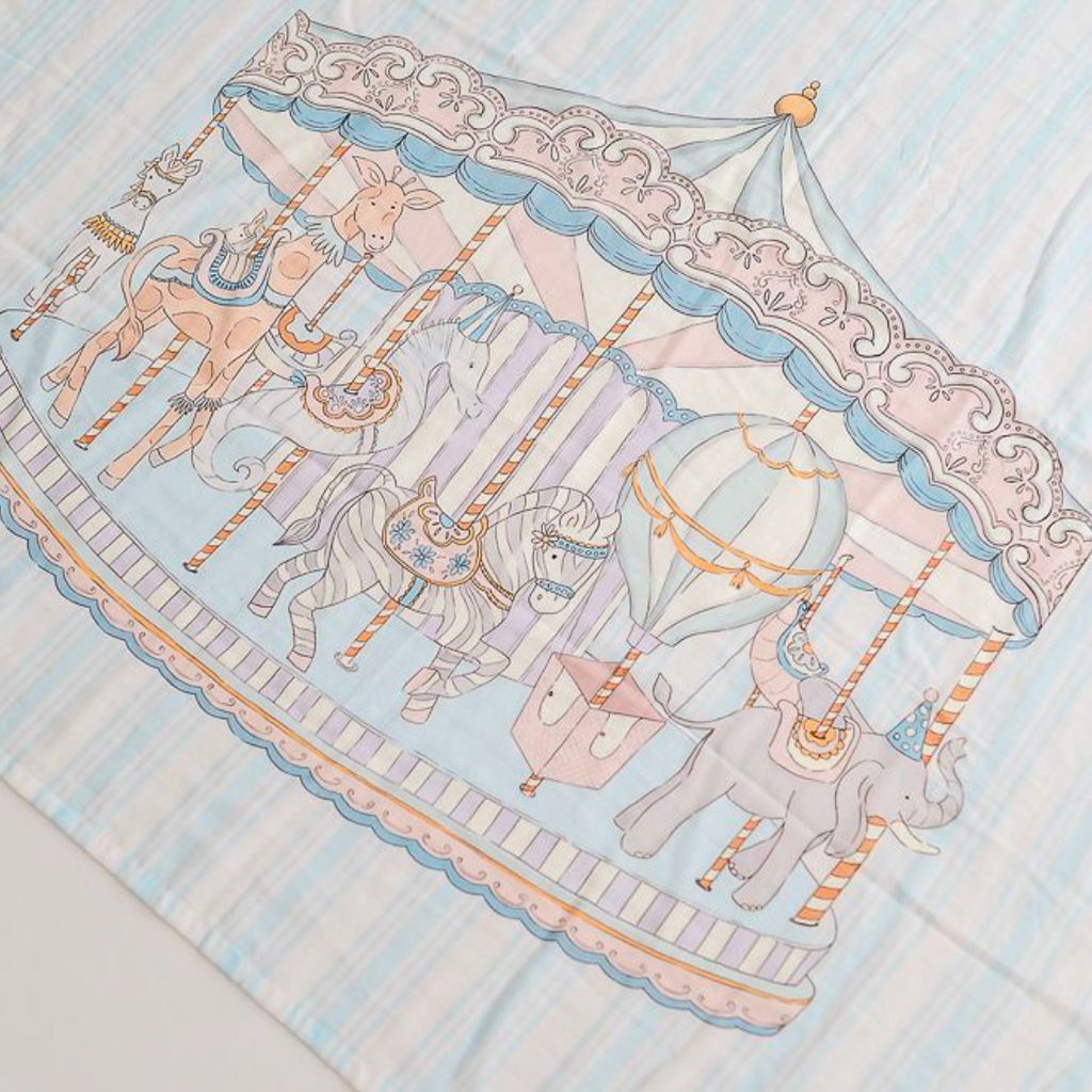 Carousel Blue Stripe X-Large Muslin Swaddle Muslin Swaddle The Gilded Bird   