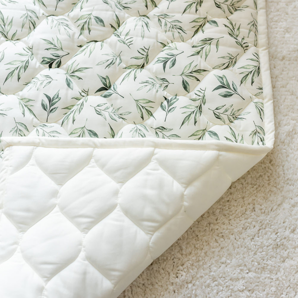 Linen Leaves Green Quilted Playmat Quilted Playmat The Gilded Bird   