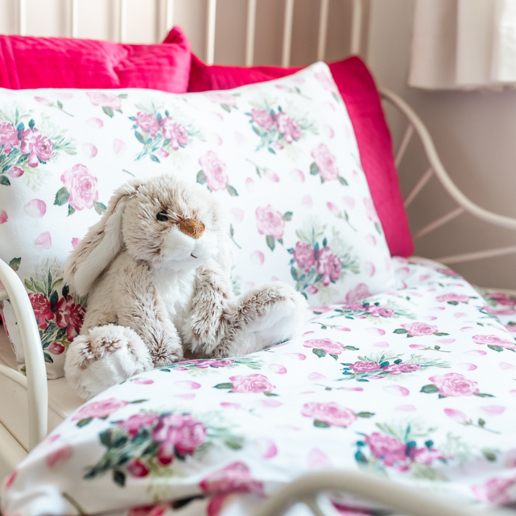 Pink Roses Organic Cotton Toddler Duvet Cover and Pillow Case Set Toddler Duvet Cover Set The Gilded Bird   