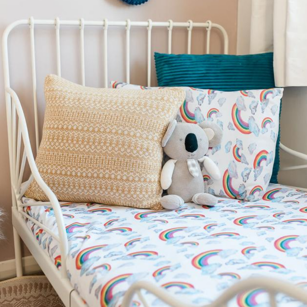 Rainbow on White Organic Cotton Toddler Duvet Cover and Pillow Case Set Toddler Duvet Cover Set The Gilded Bird   