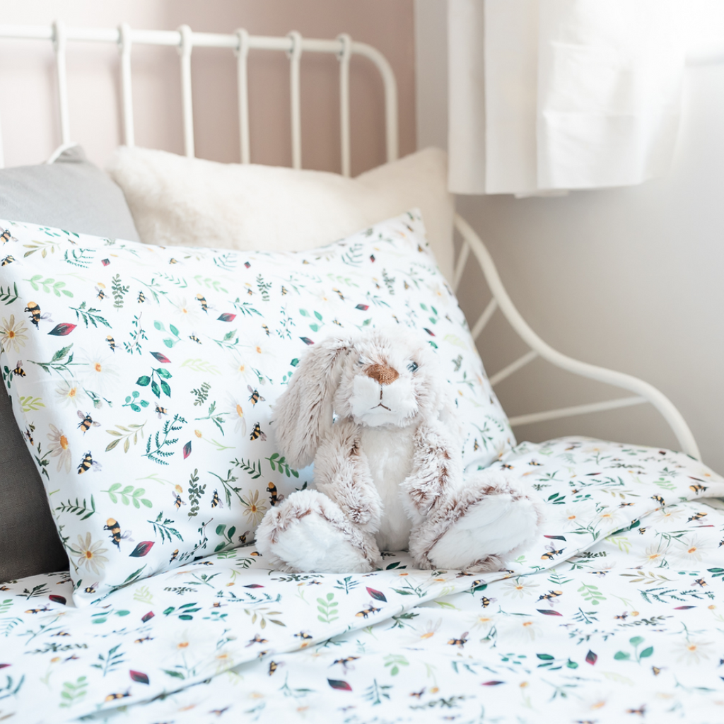 Wild Bee White Organic Cotton Toddler Duvet Cover and Pillow Case Set Toddler Duvet Cover Set The Gilded Bird   