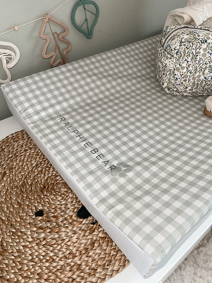 Gingham Sage Anti Roll Wedge Changing Mat Baby Accessories Ralphie Bear   