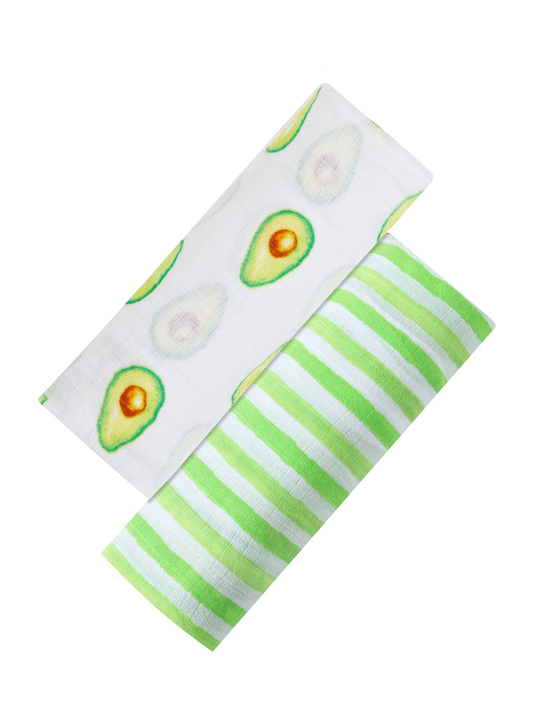 Organic Swaddle Set - Avocuddles (Avocado + Lime Green Stripes) Swaddles & Blankets Malabar Baby   