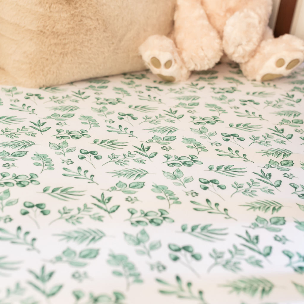 Lovely Leaves Green Fitted Cot Sheet Fitted Cot Sheet The Gilded Bird   