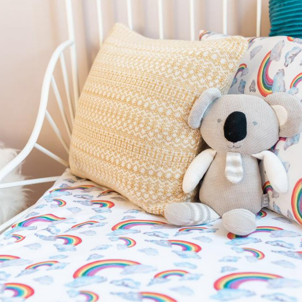 Rainbow on White Organic Cotton Toddler Duvet Cover and Pillow Case Set Toddler Duvet Cover Set The Gilded Bird UK   