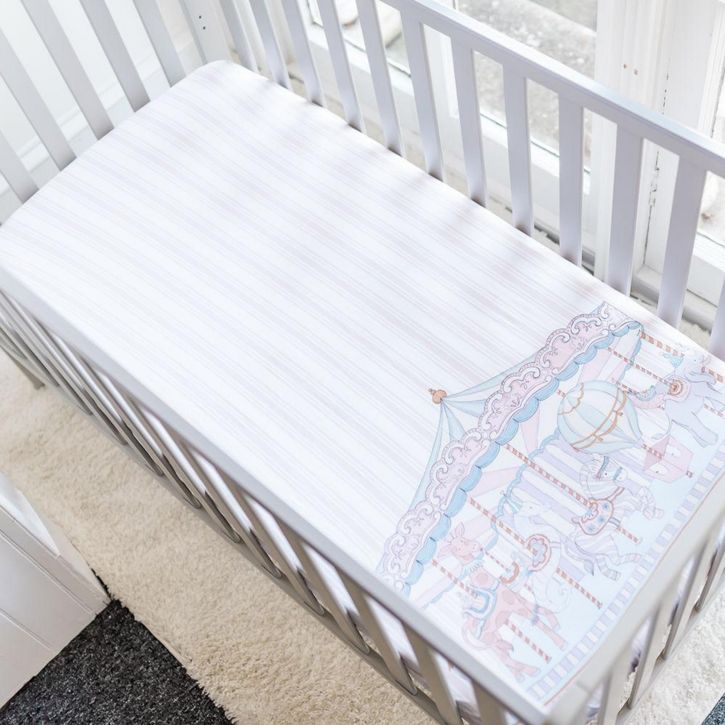 Carousel Beige Stripe Fitted Cot Sheet Fitted Cot Sheet The Gilded Bird UK   