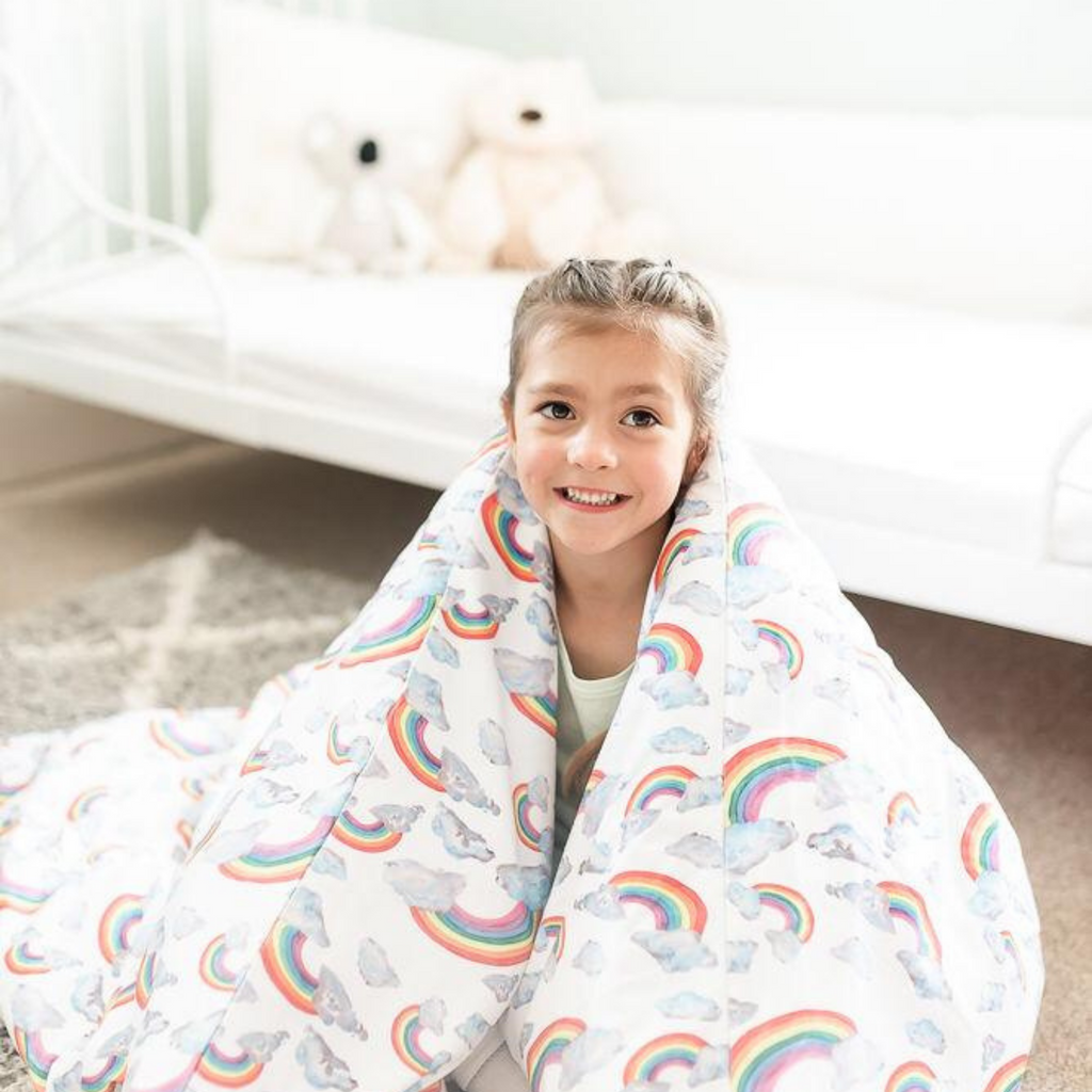 Rainbow on White Organic Cotton Toddler Duvet Cover and Pillow Case Set Toddler Duvet Cover Set The Gilded Bird UK   