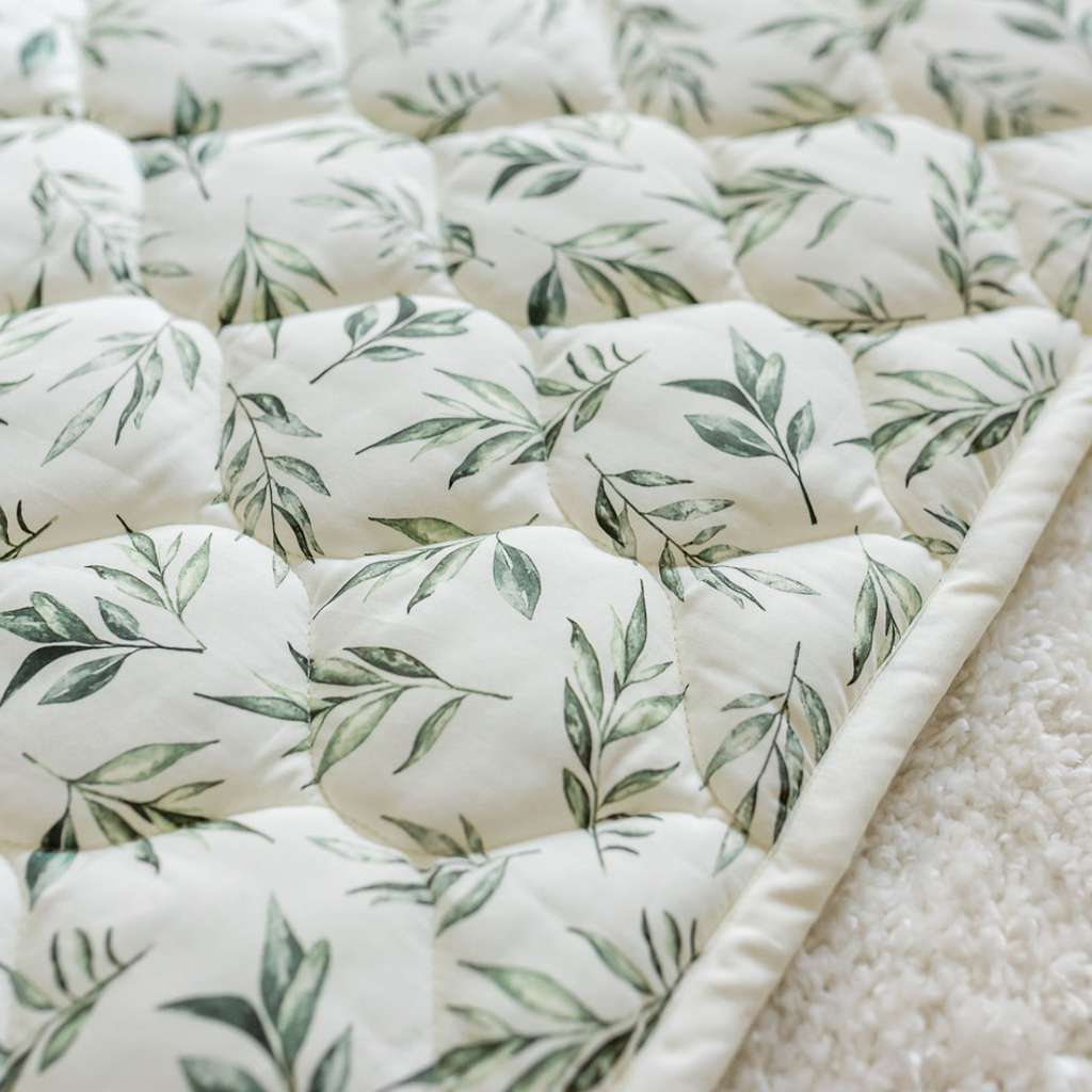 Linen Leaves Green Quilted Playmat Quilted Playmat The Gilded Bird   