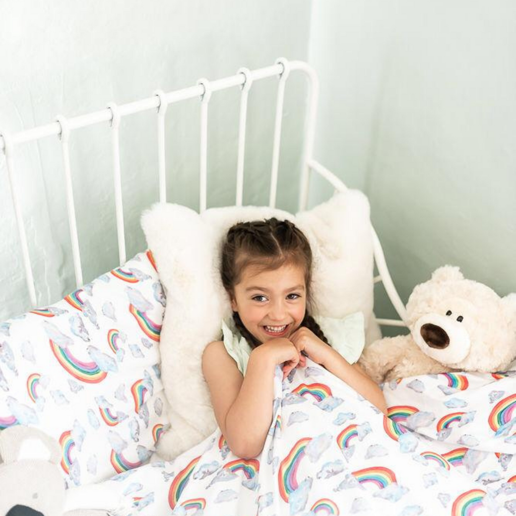 Rainbow on White Organic Cotton Toddler Duvet Cover and Pillow Case Set Toddler Duvet Cover Set The Gilded Bird   