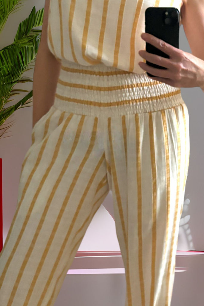 Ochre Stripes Shirred Trousers Maternity Trousers CARI Extra Small (6-8) Ochre 