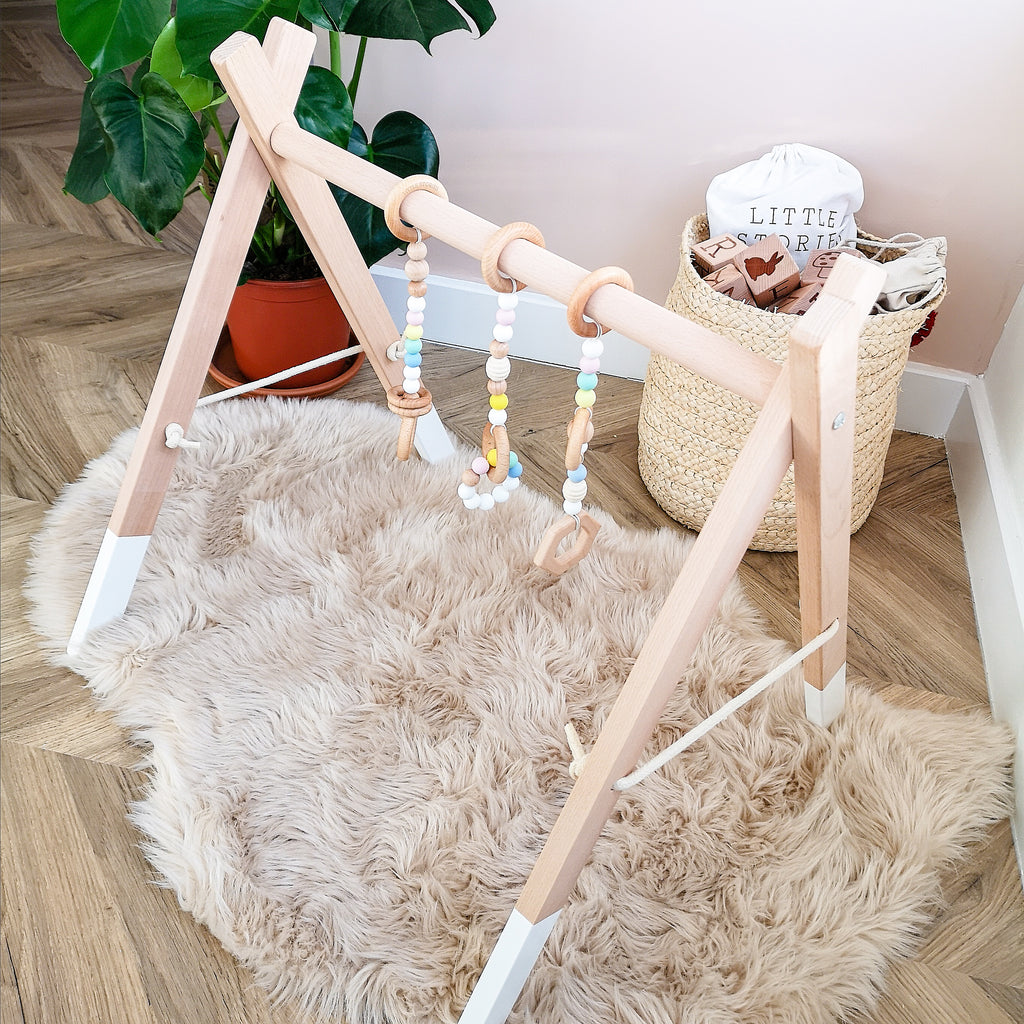 Premium Beech Wood Play Gym With Grey Charm  Something a bit Different   