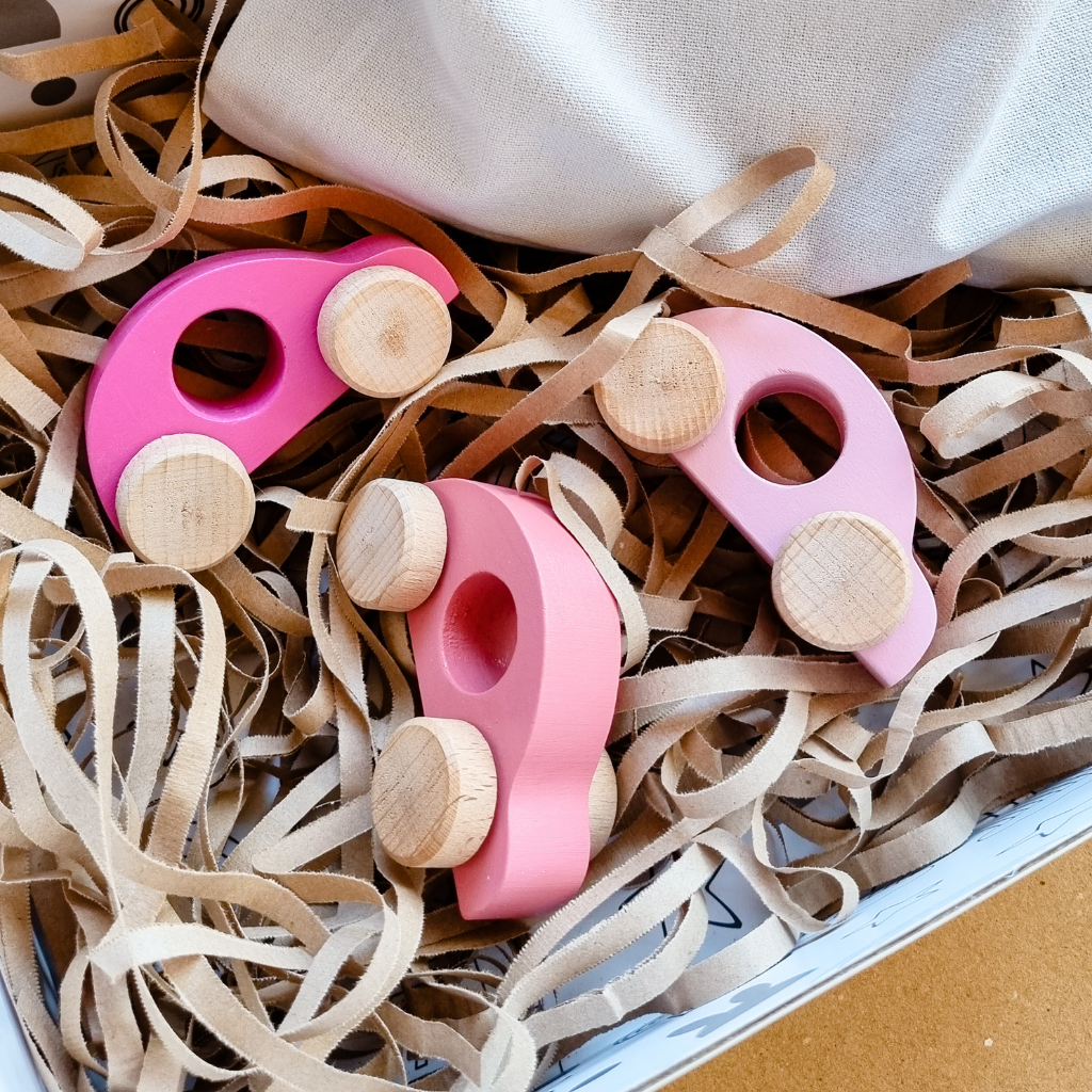 Set Of 3 Pink Wooden Toy Cars  Something a bit Different   