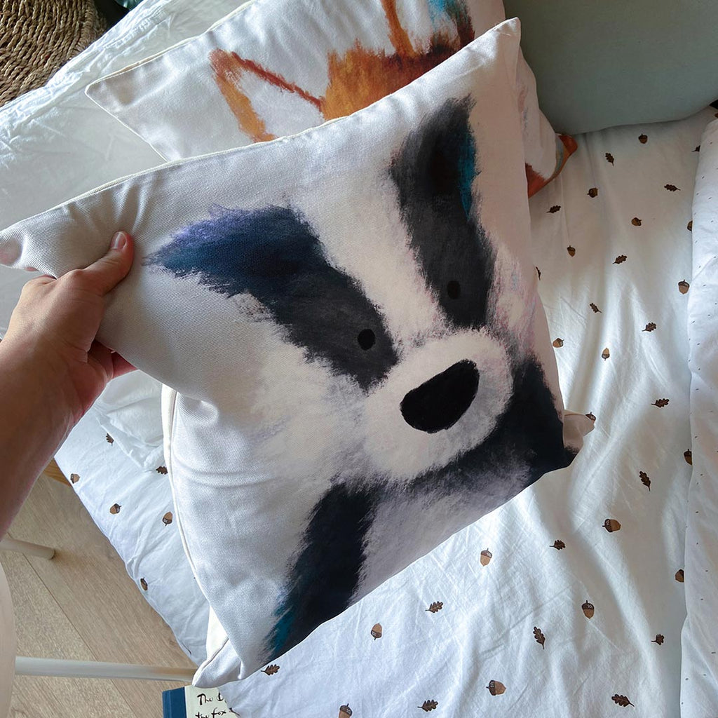 Woodland Badger Nursery Cushion Cover  Tigercub Prints   