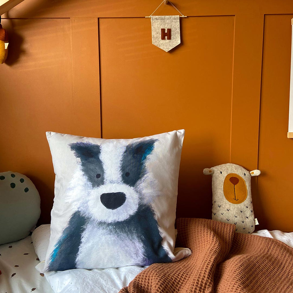 Woodland Badger Nursery Cushion Cover  Tigercub Prints   