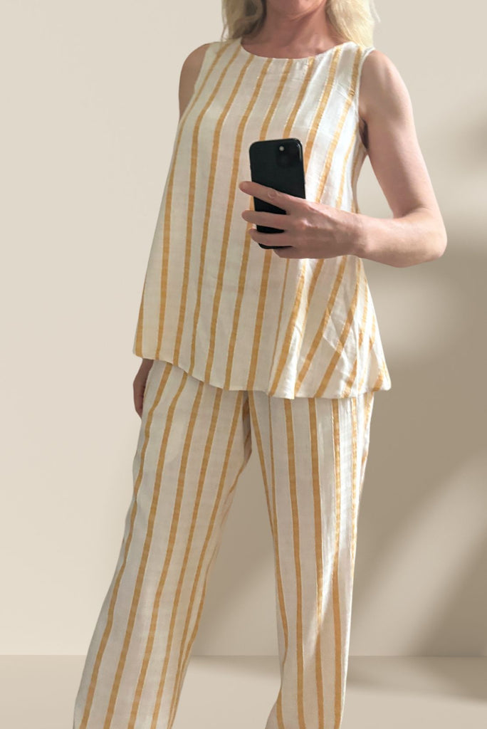 Ochre Stripes Shirred Trousers Maternity Trousers CARI   