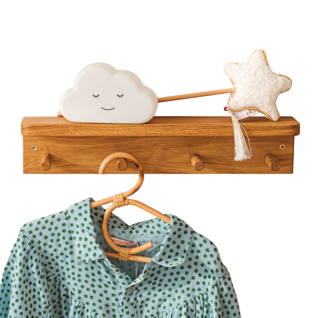 MINICAMP Floating Kids Bookshelf With Coat Hooks Made of Solid Oak Coat hooks minicamp   