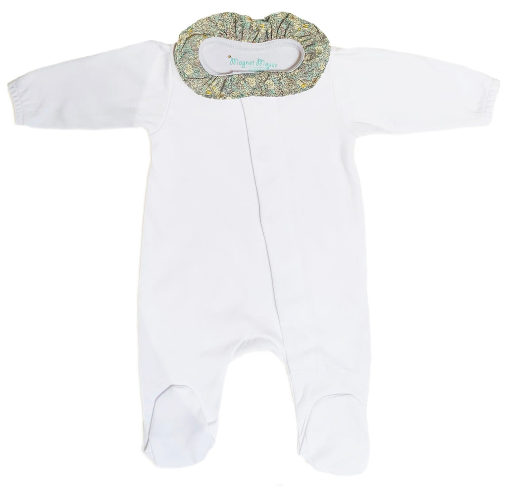 White Onesie With Teal Floral Ruffle Babygrow Magnet Mouse 1m  