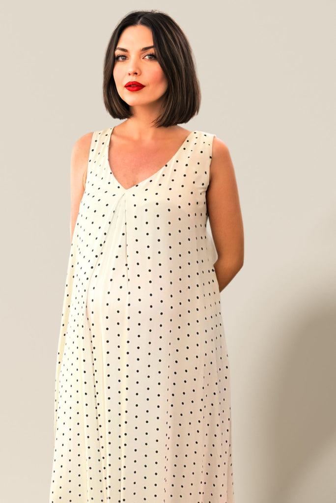 Ivory Dotty A-Line Dress Maternity Dress CARI   