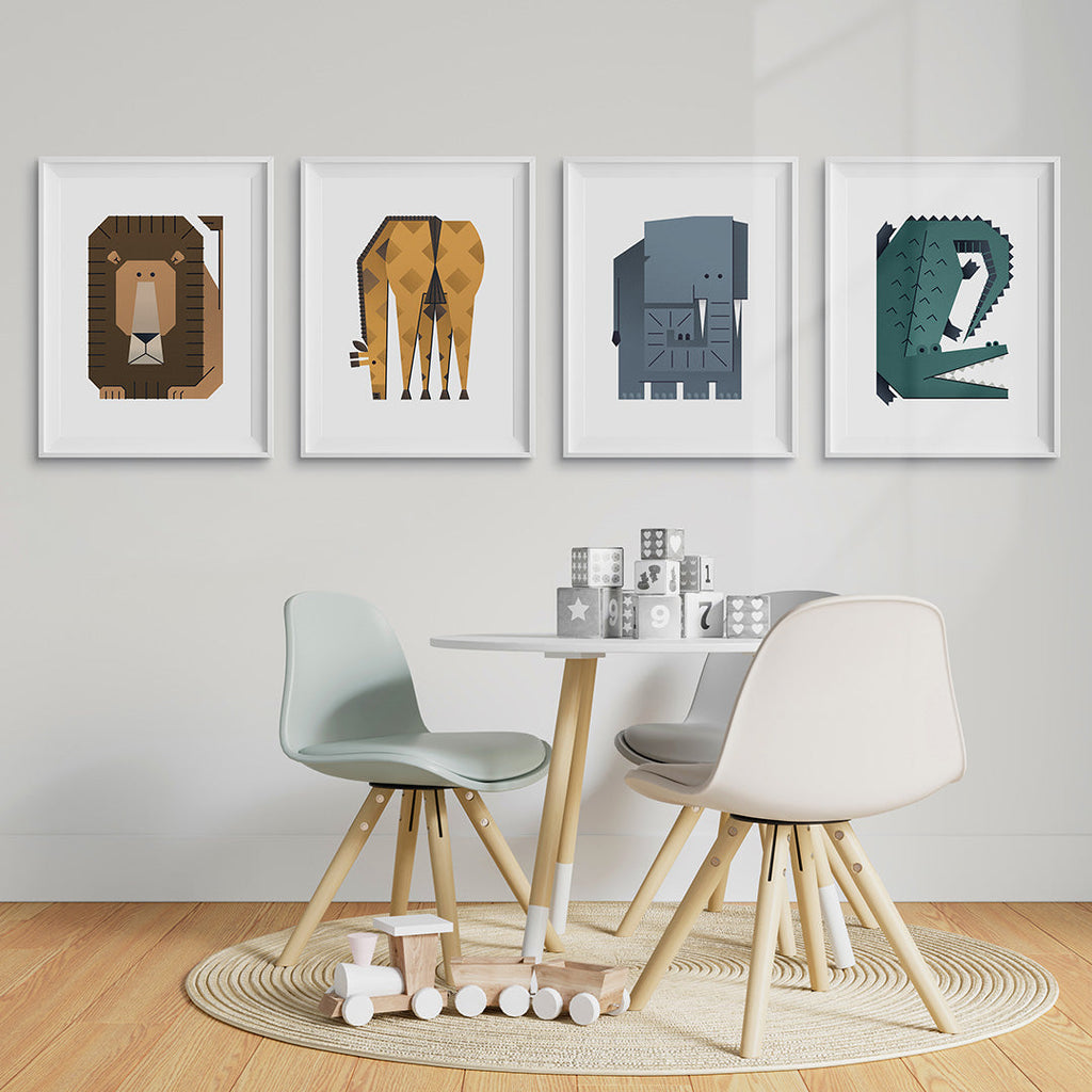 Minimal Safari Animals Nursery Prints Set of 4 Print Sets Tigercub Prints   