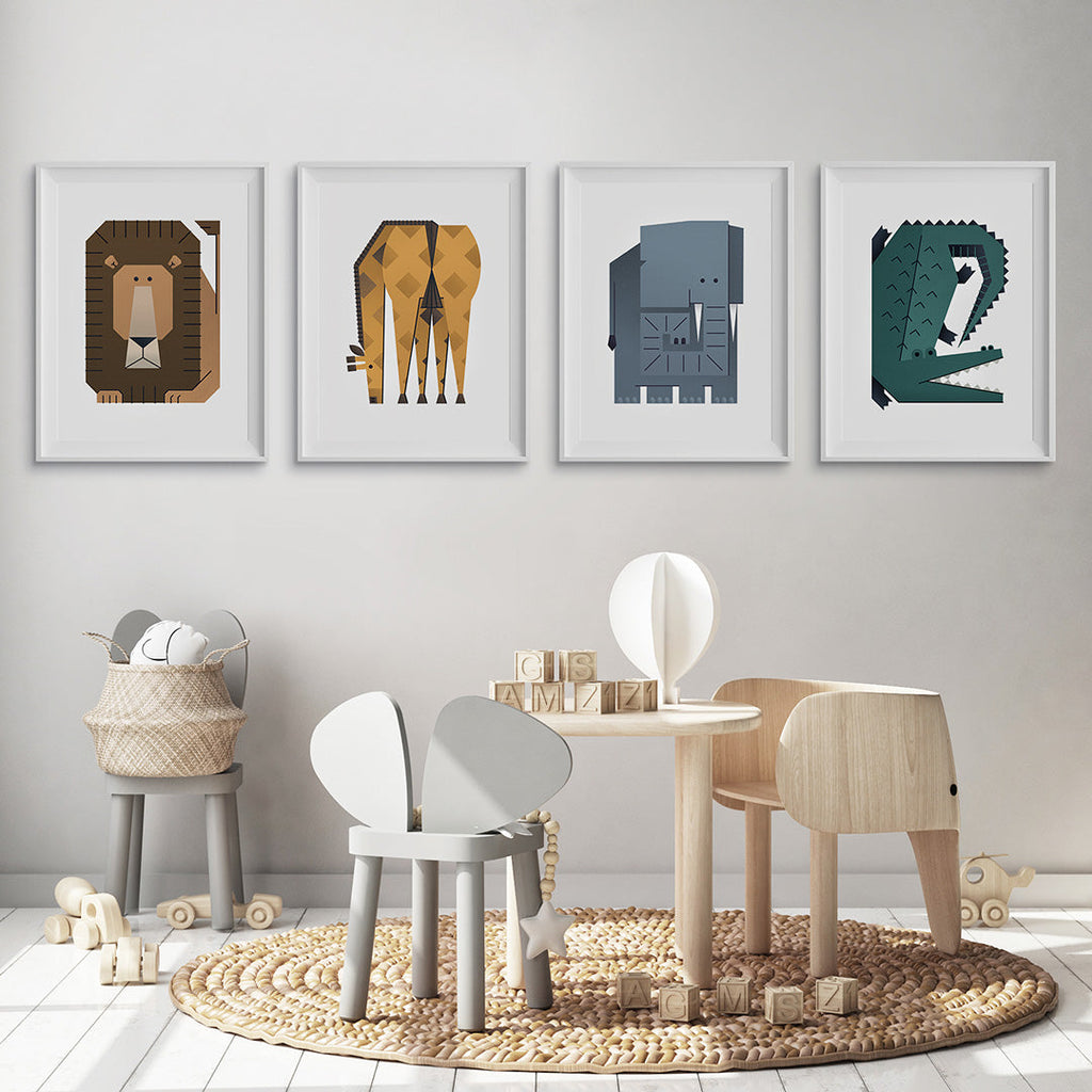 Minimal Safari Animals Nursery Prints Set of 4 Print Sets Tigercub Prints   