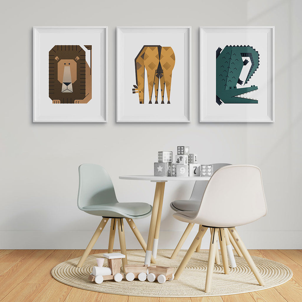 Minimal Safari Animals Nursery Prints Set of 3 Print Sets Tigercub Prints   