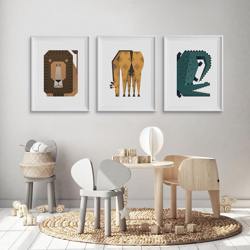 Minimal Safari Animals Nursery Prints Set of 3 Print Sets Tigercub Prints   