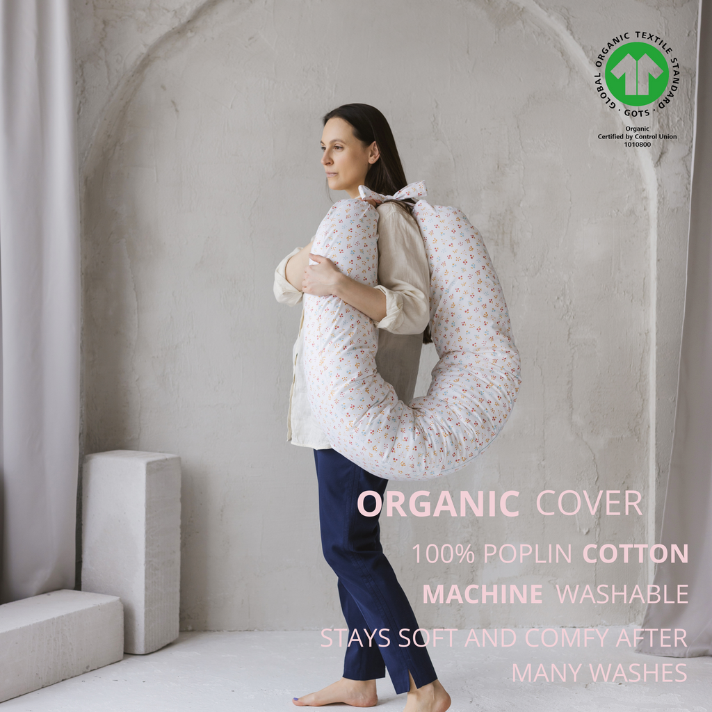 Nursing and Pregnancy Pillow in C-Shape With Organic Cover and Natural Kapok Filling in Milk White body pillow minicamp   