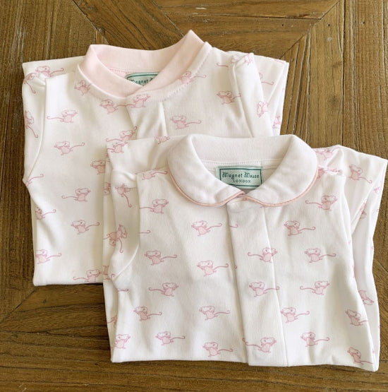 Pink Mouse: Cotton Onesie Babygrow Magnet Mouse   