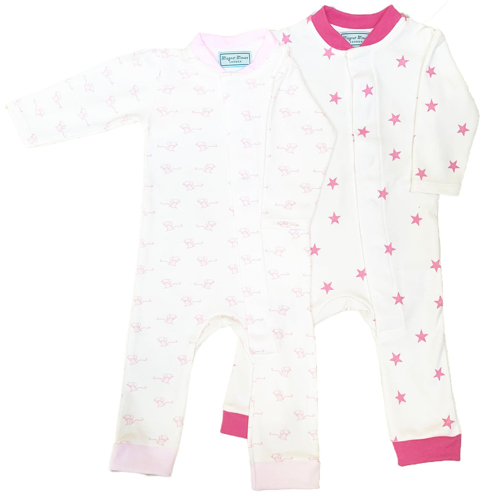 Raspberry Pink Star Footless Romper Babygrow Magnet Mouse   