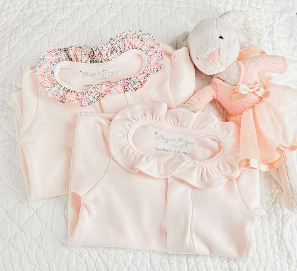 Baby Pink Liberty Michelle Ruffle Collar Onesie Babygrow Magnet Mouse   