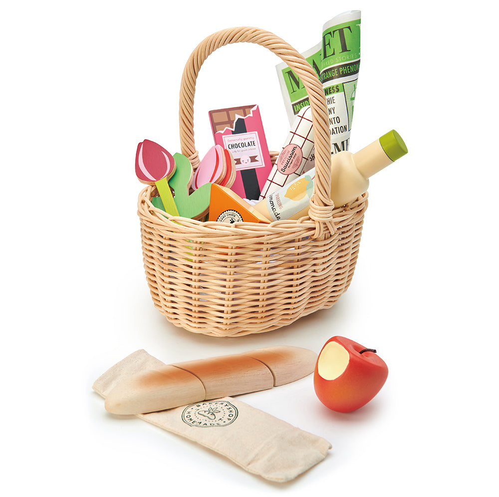 Wicker Shopping Basket wooden shopping Tender Leaf Toys   