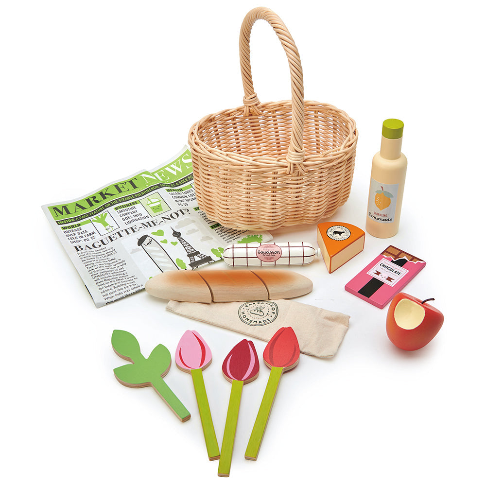 Wicker Shopping Basket wooden shopping Tender Leaf Toys   