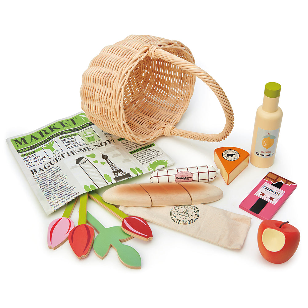 Wicker Shopping Basket wooden shopping Tender Leaf Toys   