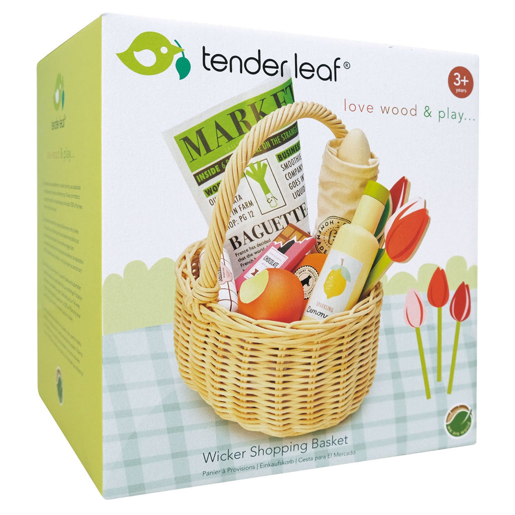 Wicker Shopping Basket wooden shopping Tender Leaf Toys   