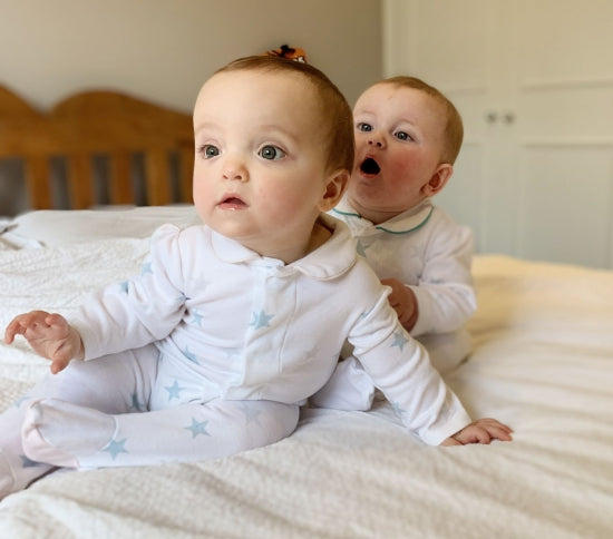 Teal Stars Babygrow: With Piped Peter Pan Collar Babygrow Magnet Mouse   