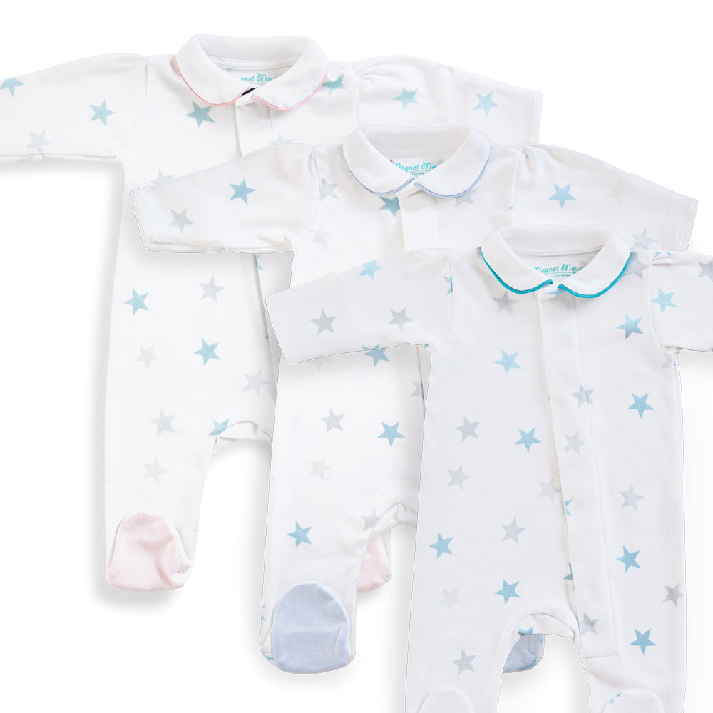 Teal Stars Babygrow: With Piped Peter Pan Collar Babygrow Magnet Mouse   