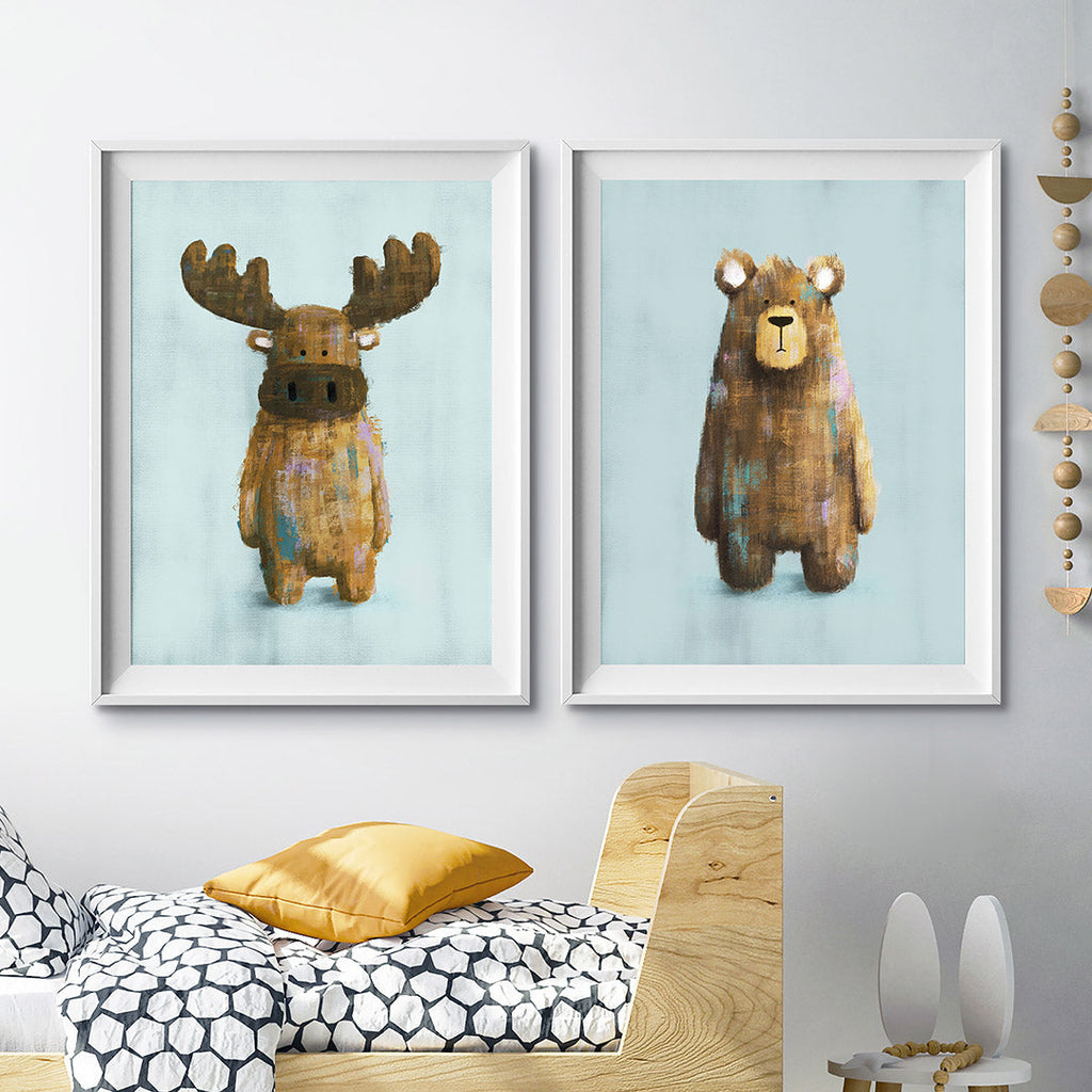 Woodland Moose & Bear Nursery Prints Set of 2  Tigercub Prints   