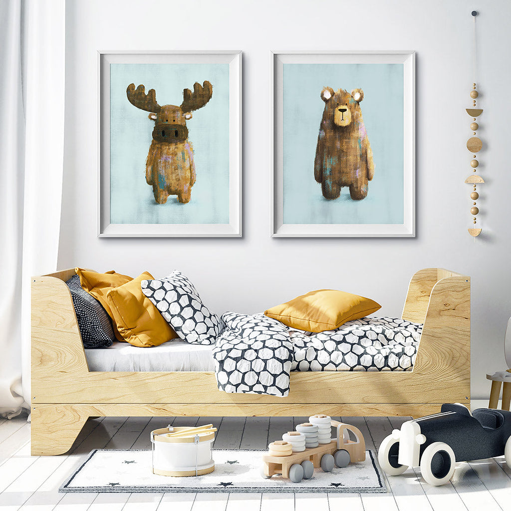 Woodland Moose & Bear Nursery Prints Set of 2  Tigercub Prints   