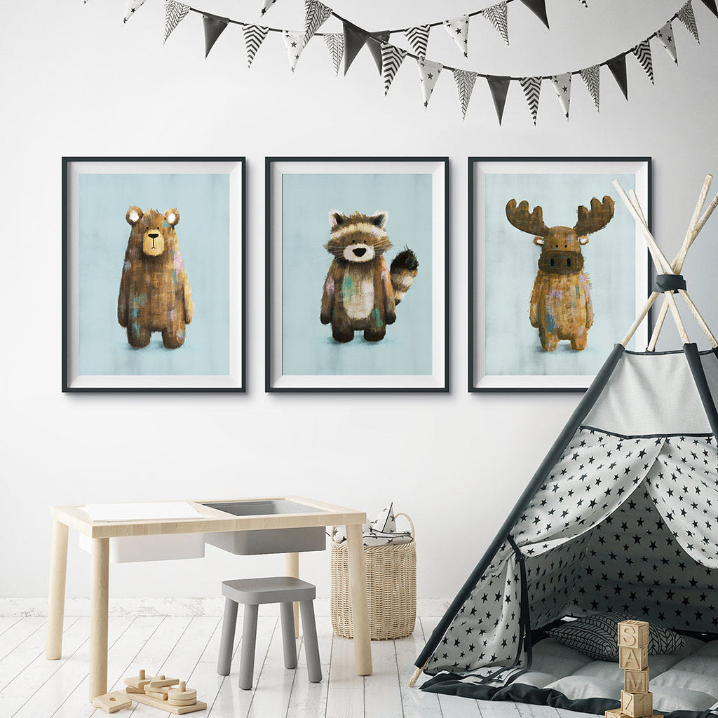 Woodland Animals Nursery Prints Set of 3  Tigercub Prints   