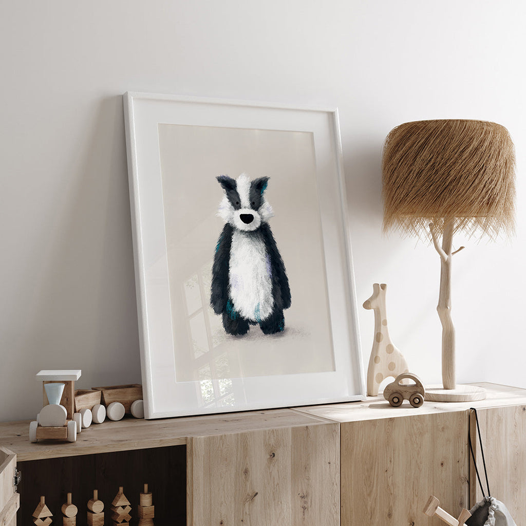 Woodland Badger Childrens Nursery Print Single Prints Tigercub Prints   