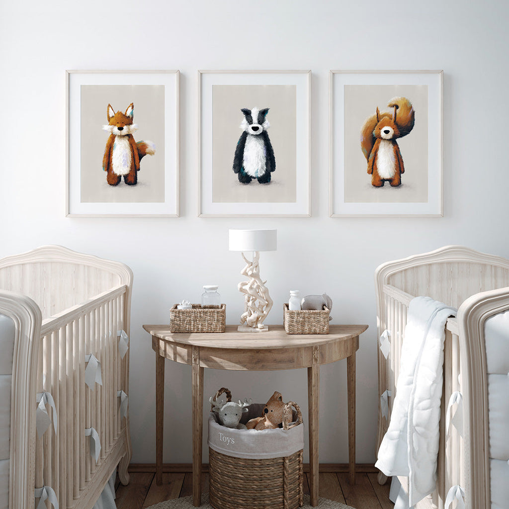 Woodland Animals Nursery Prints Set of 3 Print Sets Tigercub Prints   