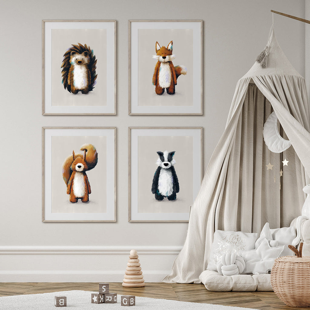 Childrens Woodland Nursery Prints Set of 4 Print Sets Tigercub Prints   