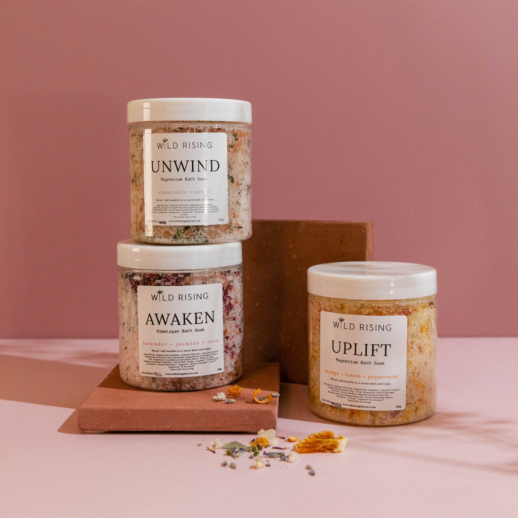 Unwind - Chamomile and Neroli Bath Salts  Wild Rising Skincare   