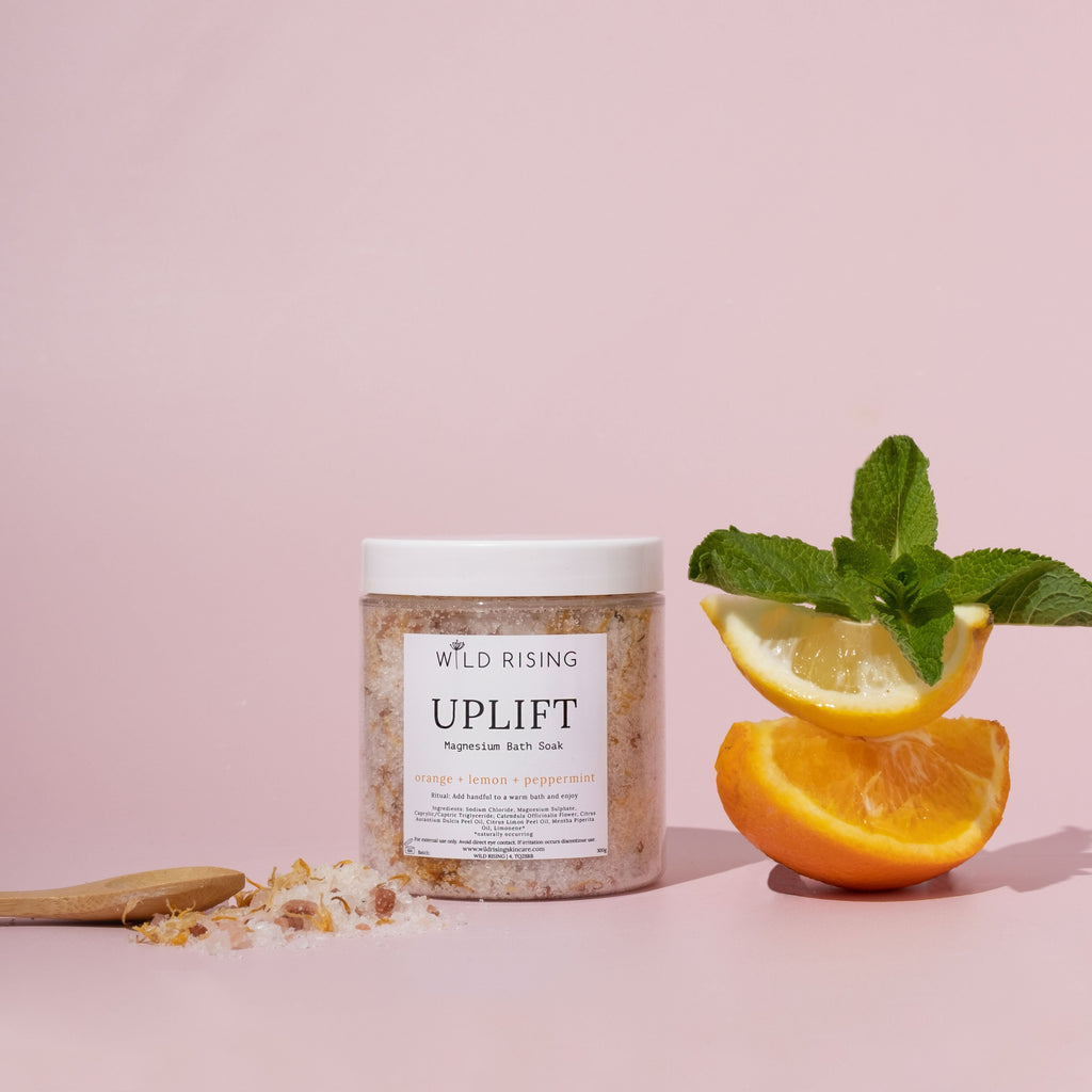 Uplift - Orange, Lemon and Peppermint Bath Salts  Wild Rising Skincare   