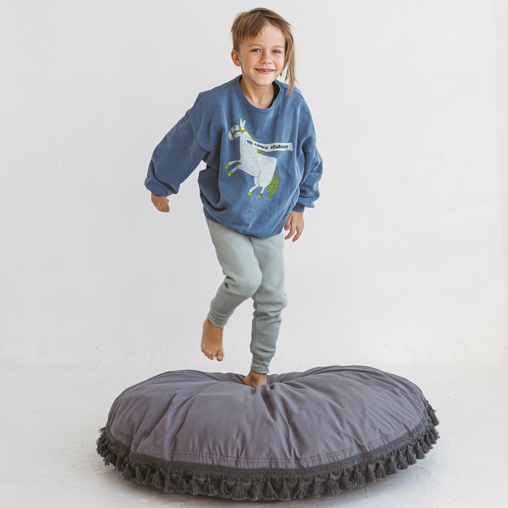 MINICAMP Large Floor Cushion With Tassels in Grey  minicamp   