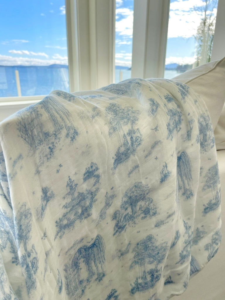 Spring Toile Blue Bamboo Baby Blanket Bamboo Blankets The Gilded Bird   