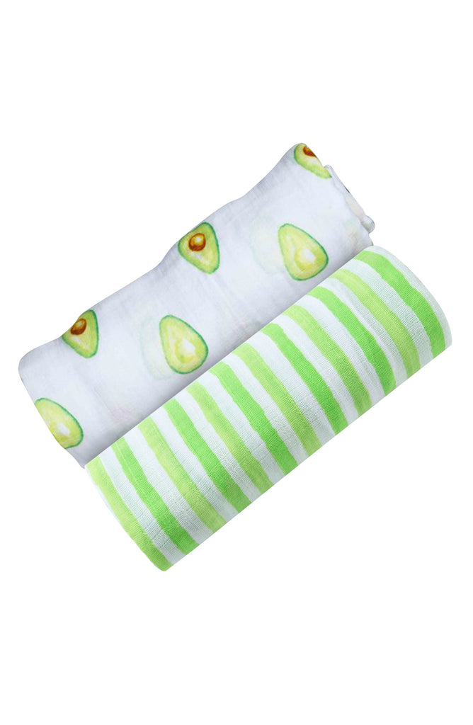 Organic Swaddle Set - Avocuddles (Avocado + Lime Green Stripes) Swaddles & Blankets Malabar Baby   