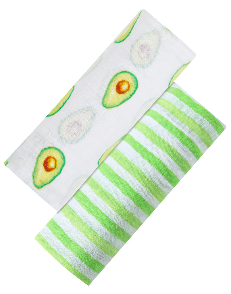 Organic Swaddle Set - Avocuddles (Avocado + Lime Green Stripes) Swaddles & Blankets Malabar Baby   