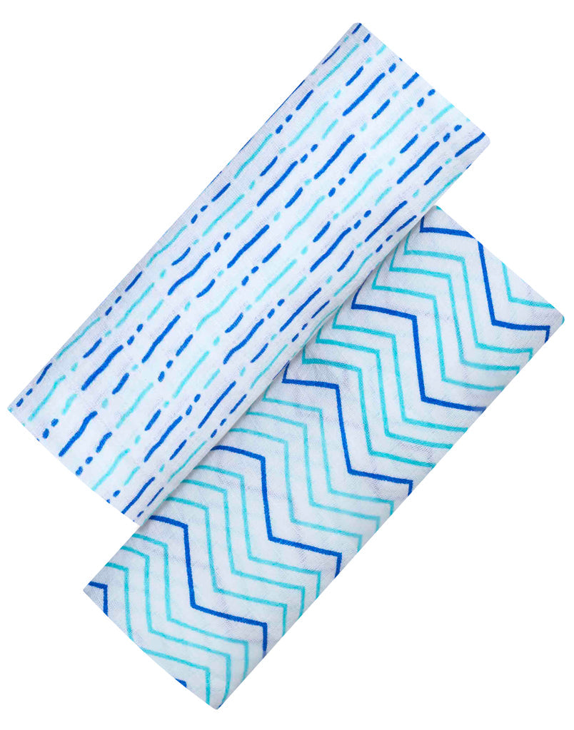 Organic Swaddle Set - Shades of Blue (Chevron & Dotty) Swaddles & Blankets Malabar Baby   